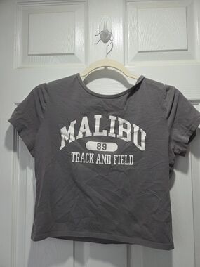 Hollister Gray Malibu 'Track and Field' Cropped Tee